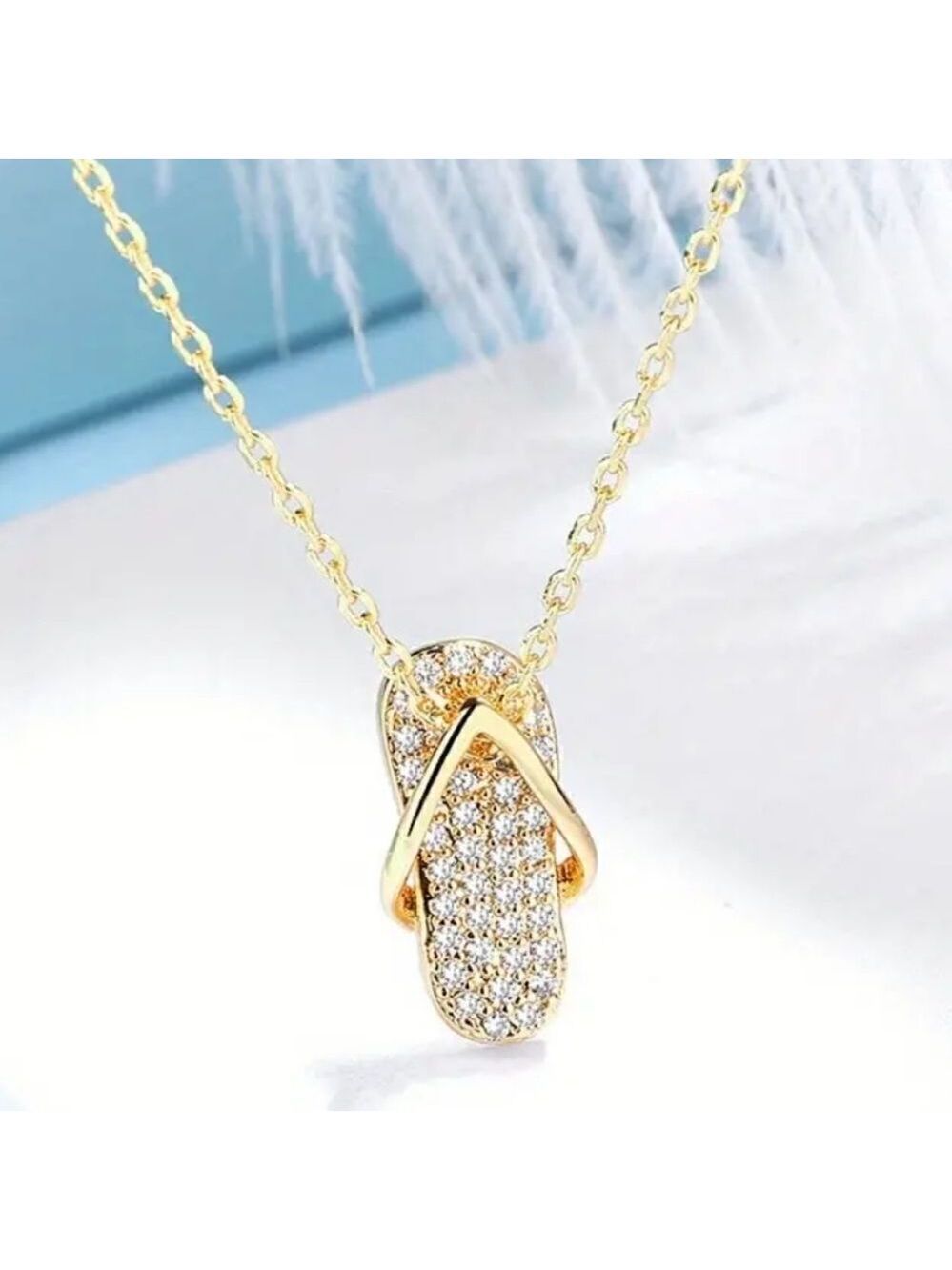Flash Sterling Silver Created Morganite Flip-Flop Beach Sandal Necklace